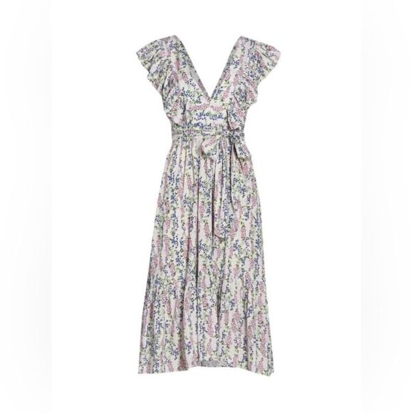 BYTIMO (Norway) Floral V-Neck Wrap Midi Dress Sz L - Picture 8 of 13